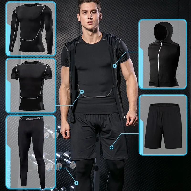 Men Running Compression Sportswear Suit Football Basketball Cycling Fitness Sport Tight Sweatshirt Clothing Set Outdoor Hoodies
