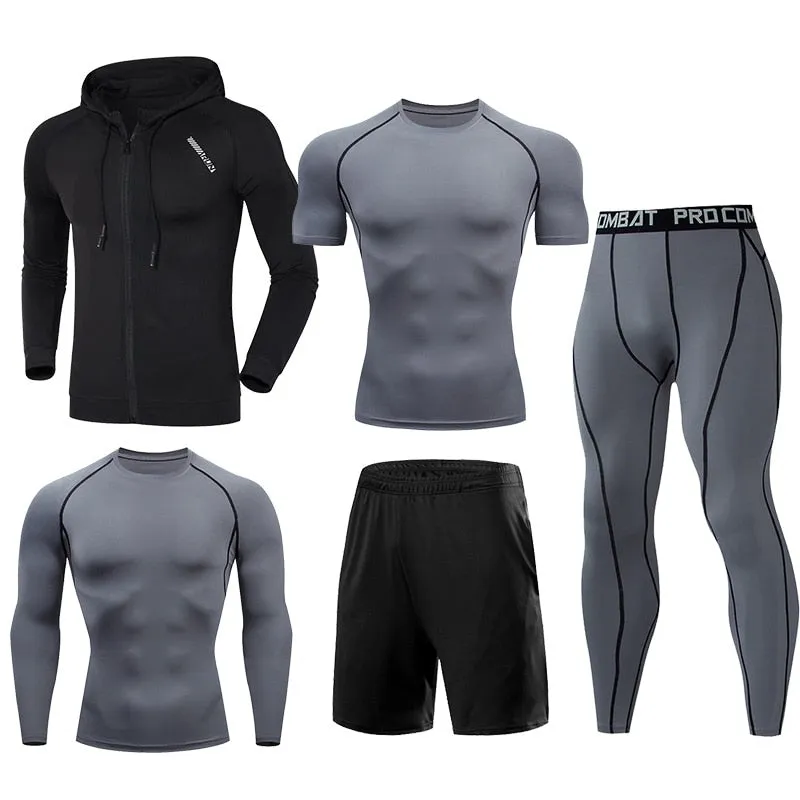 Men Running Jogging Training Clothes Sets Football Basketball Cycling Fitness Sport Wear Kits Teenager Compression Sportswear