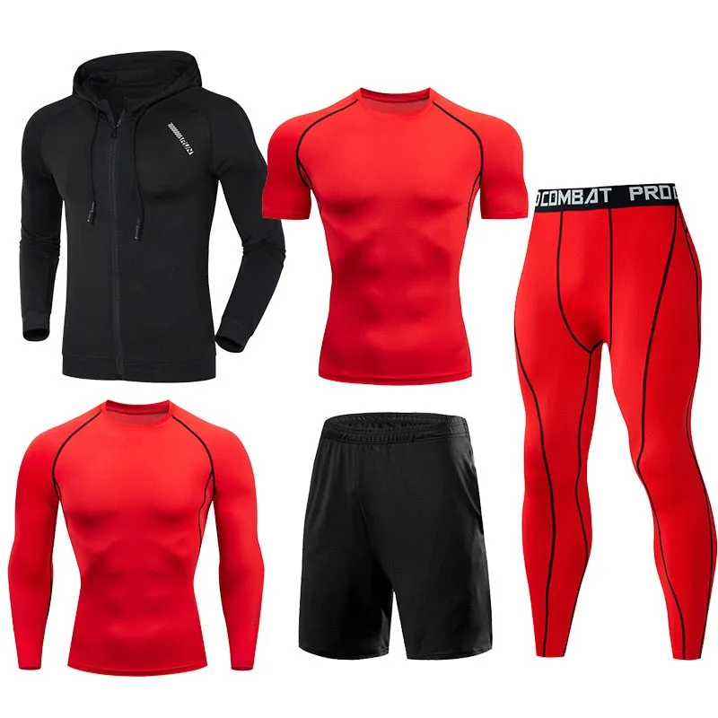 Men Running Jogging Training Clothes Sets Football Basketball Cycling Fitness Sport Wear Kits Teenager Compression Sportswear