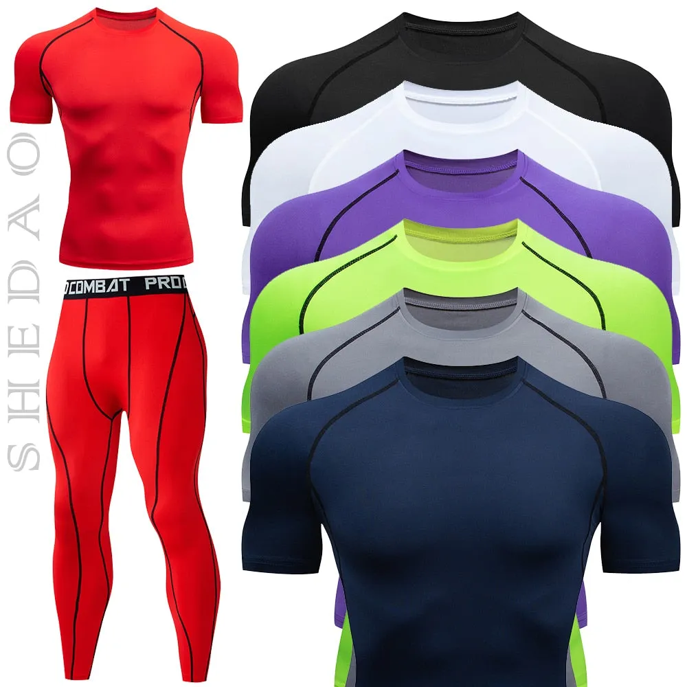 Men Running Jogging Training Clothes Sets Football Basketball Cycling Fitness Sport Wear Kits Teenager Compression Sportswear