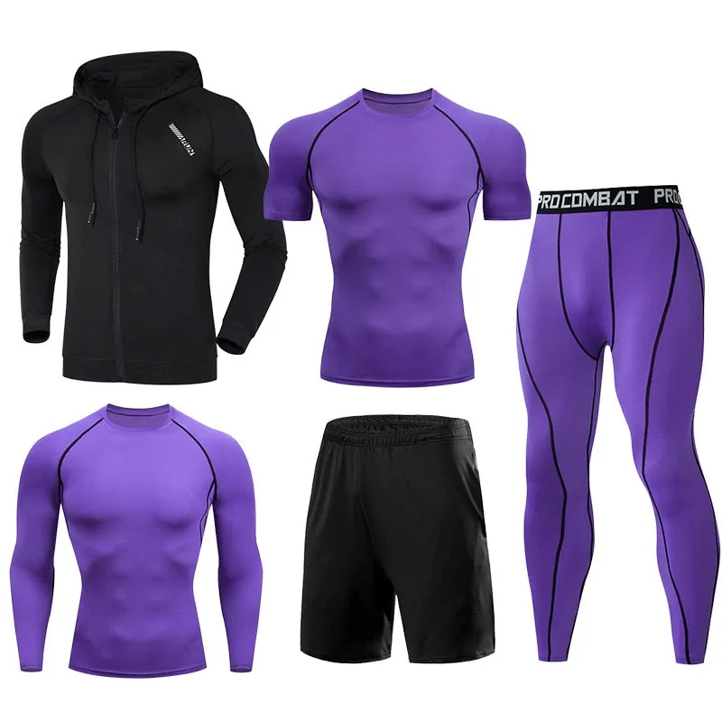 Men Running Jogging Training Clothes Sets Football Basketball Cycling Fitness Sport Wear Kits Teenager Compression Sportswear