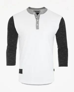 Men's 3/4 Sleeve Black & White Baseball Henley – Casual Athletic Button Crewneck Shirts
