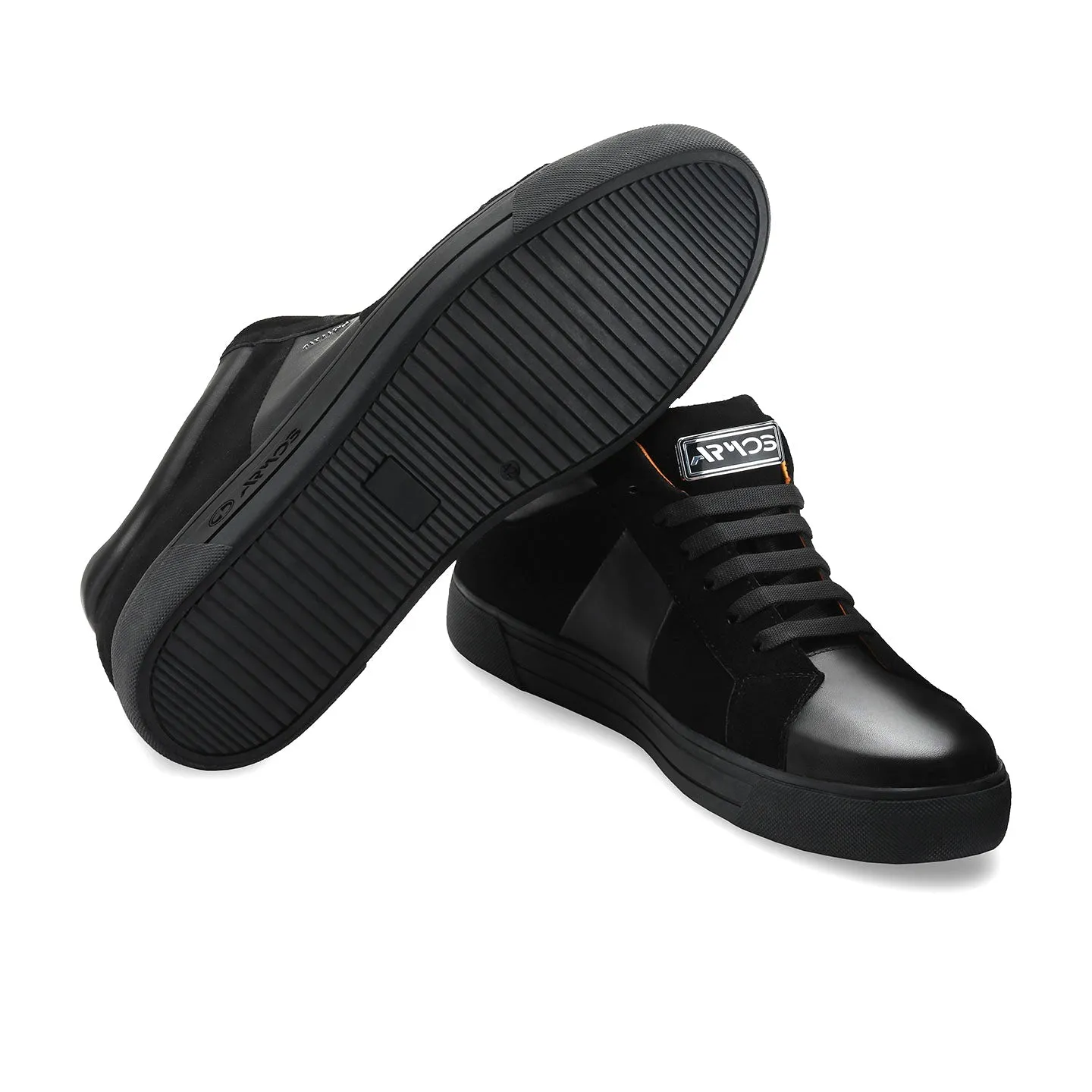 Men's Black Leather and Suede Sneaker