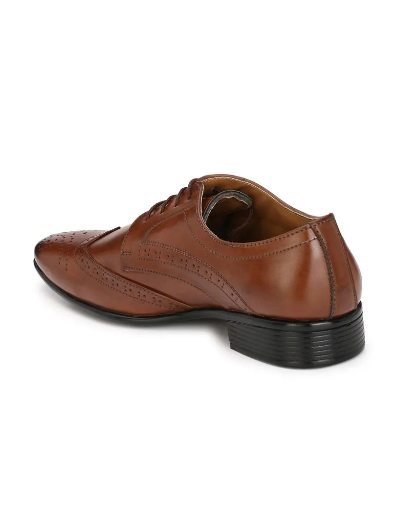 Men's Brown Derby Brogue Synthetic Leather Formal Shoes