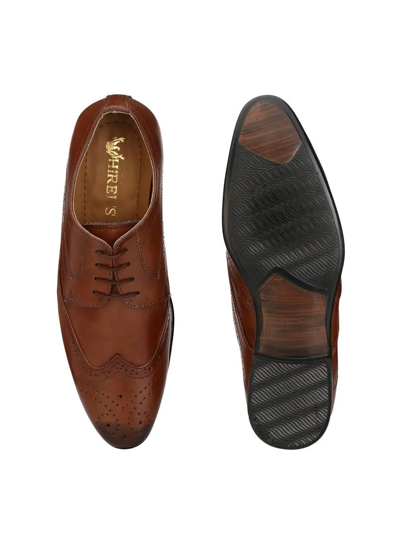 Men's Brown Derby Brogue Synthetic Leather Formal Shoes