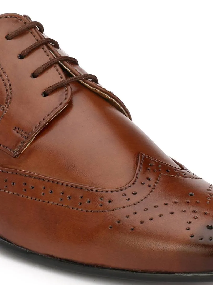 Men's Brown Derby Brogue Synthetic Leather Formal Shoes