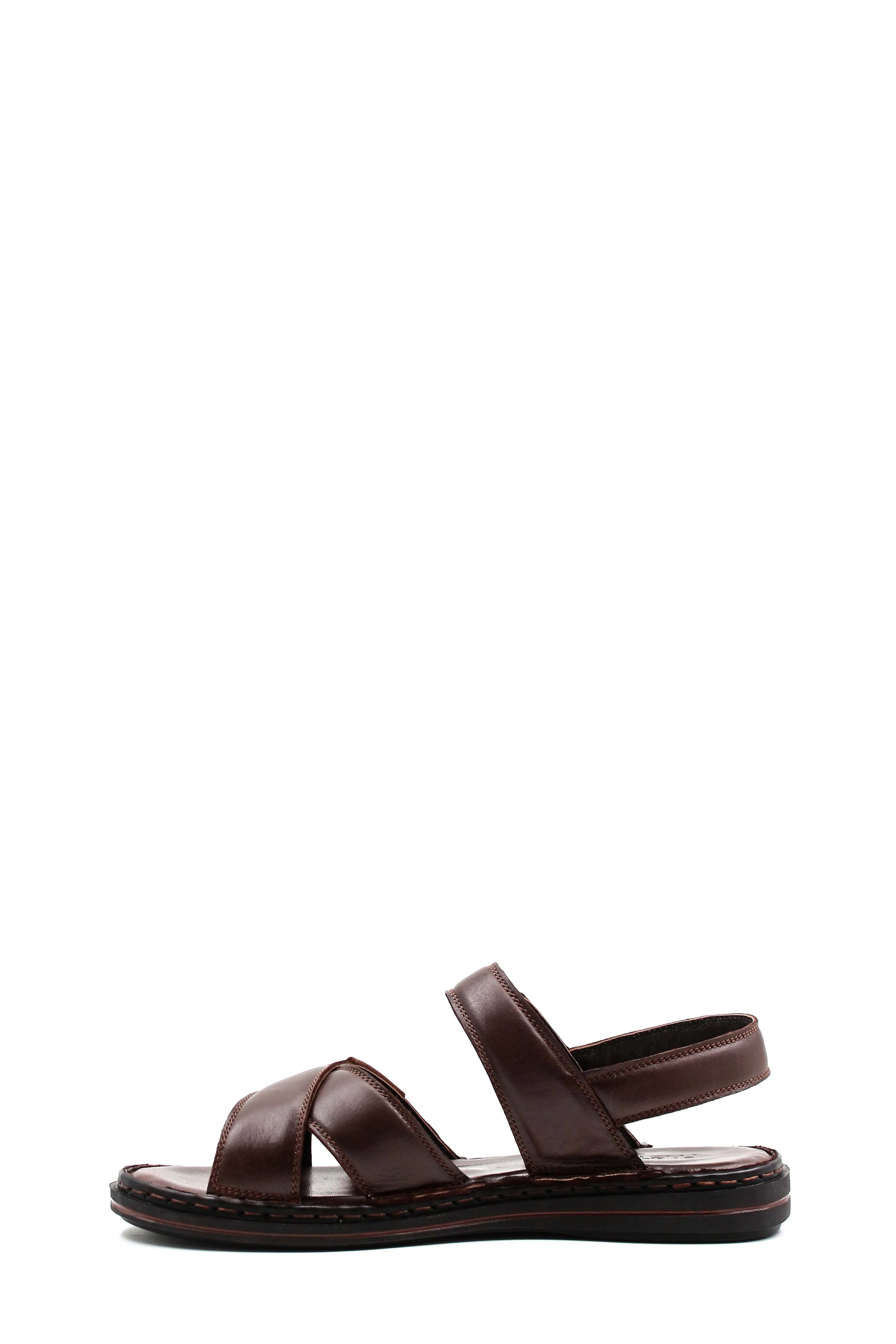 Men's Brown Leather Sandals with Cross Straps and Cushioned Footbed - Wessi