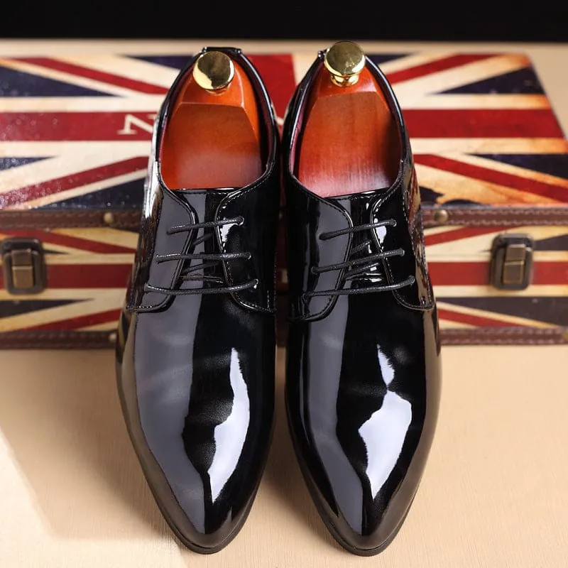 Mens Leather Patent Print Trendy Lace Up Dress Shoes in Black