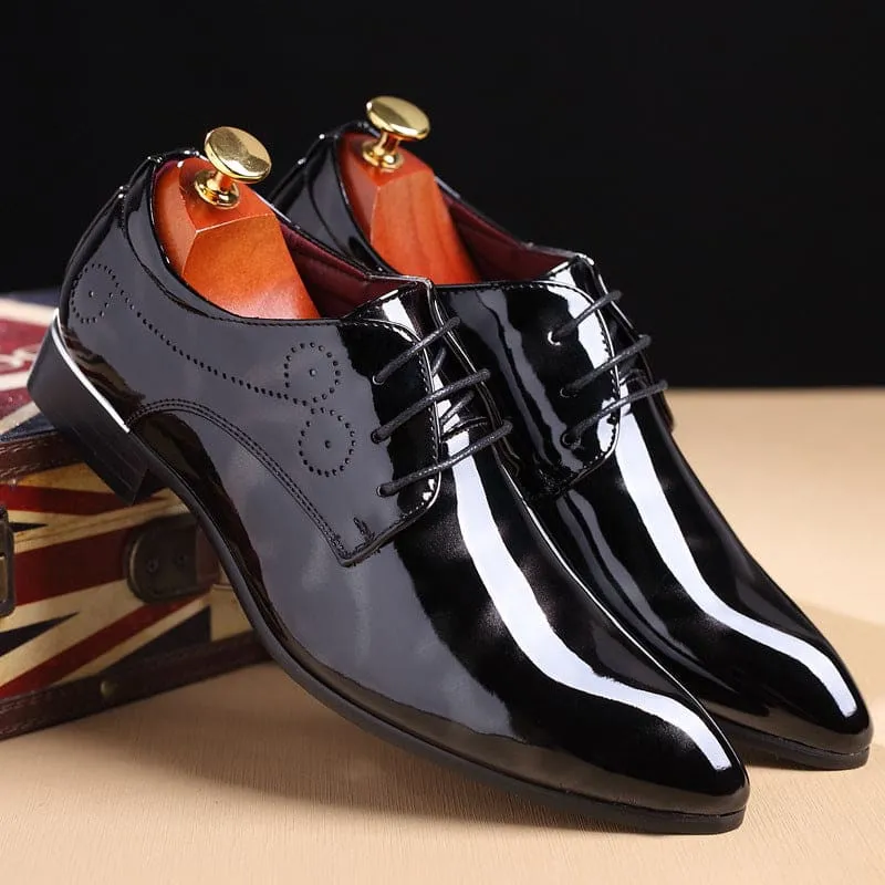 Mens Leather Patent Print Trendy Lace Up Dress Shoes in Black