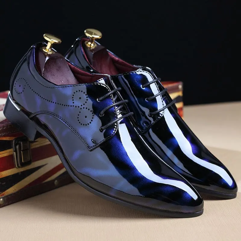 Mens Leather Patent Print Trendy Lace Up Dress Shoes in Black