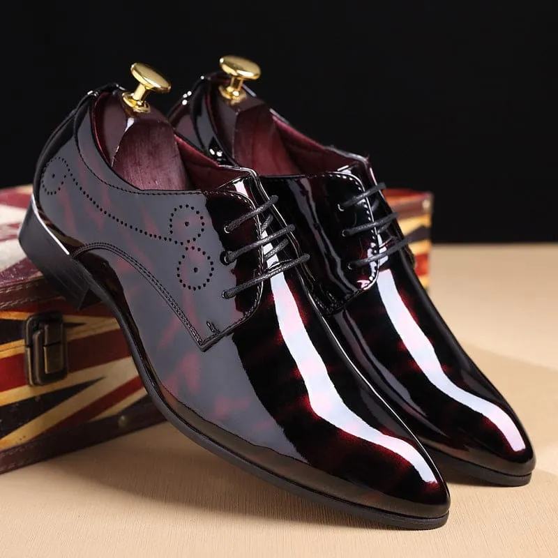 Mens Leather Patent Print Trendy Lace Up Dress Shoes in Black