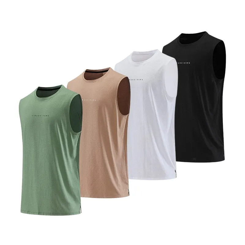 Mens Running Tank Tops Gym Fitness Wear Training Weight Vest Sports Sleeveless Shirt Basketball Football Pure Cotton Clothing
