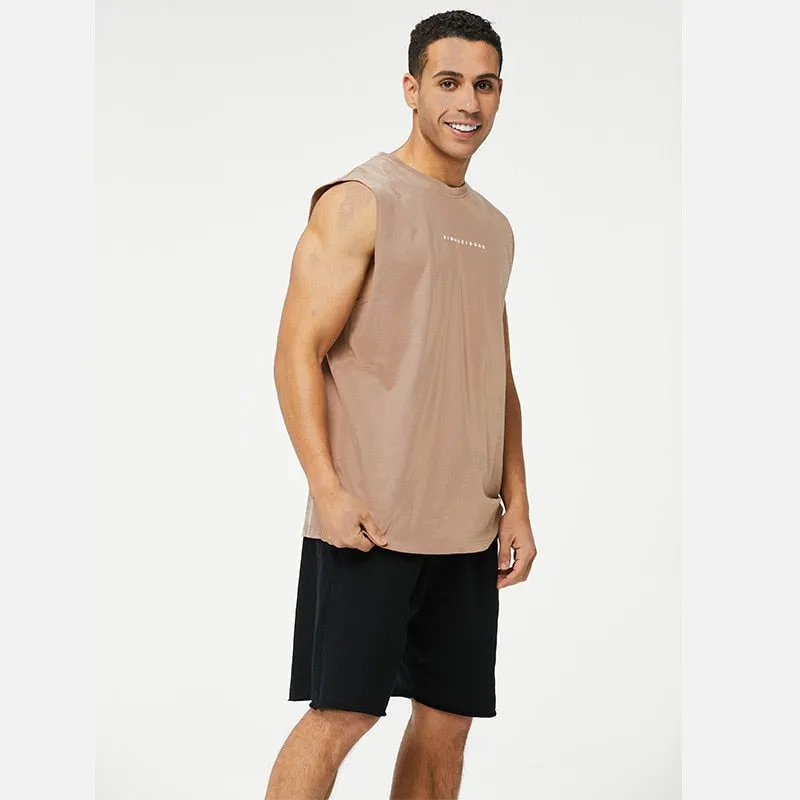 Mens Running Tank Tops Gym Fitness Wear Training Weight Vest Sports Sleeveless Shirt Basketball Football Pure Cotton Clothing