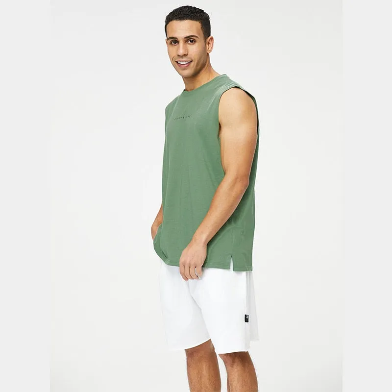 Mens Running Tank Tops Gym Fitness Wear Training Weight Vest Sports Sleeveless Shirt Basketball Football Pure Cotton Clothing