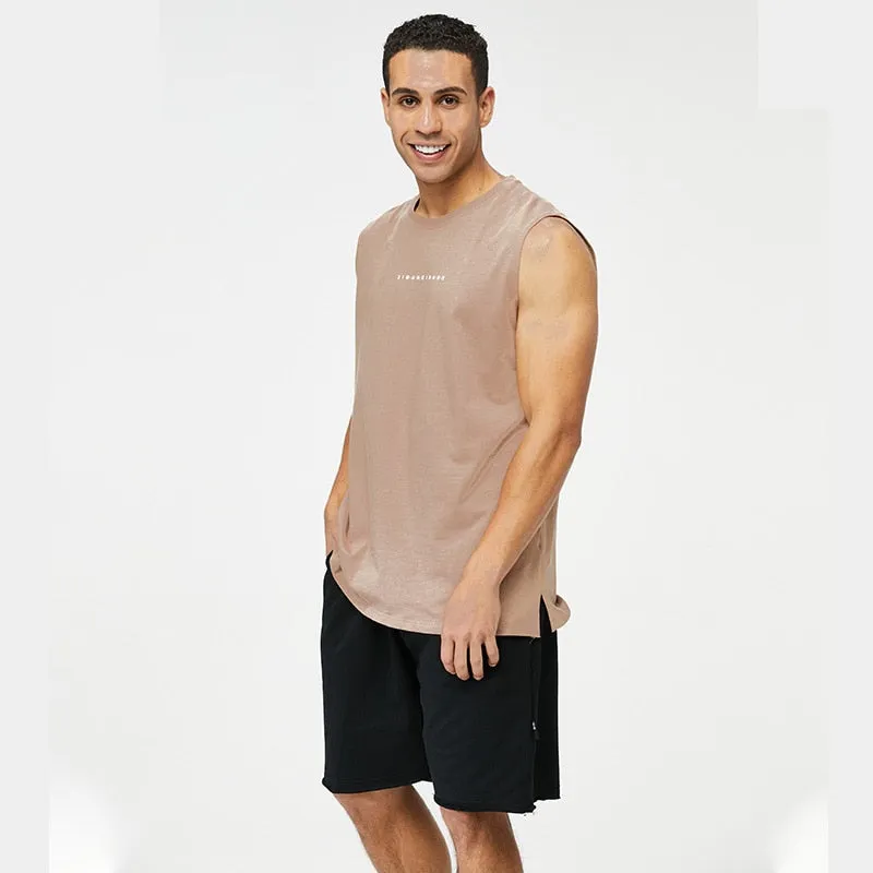 Mens Running Tank Tops Gym Fitness Wear Training Weight Vest Sports Sleeveless Shirt Basketball Football Pure Cotton Clothing
