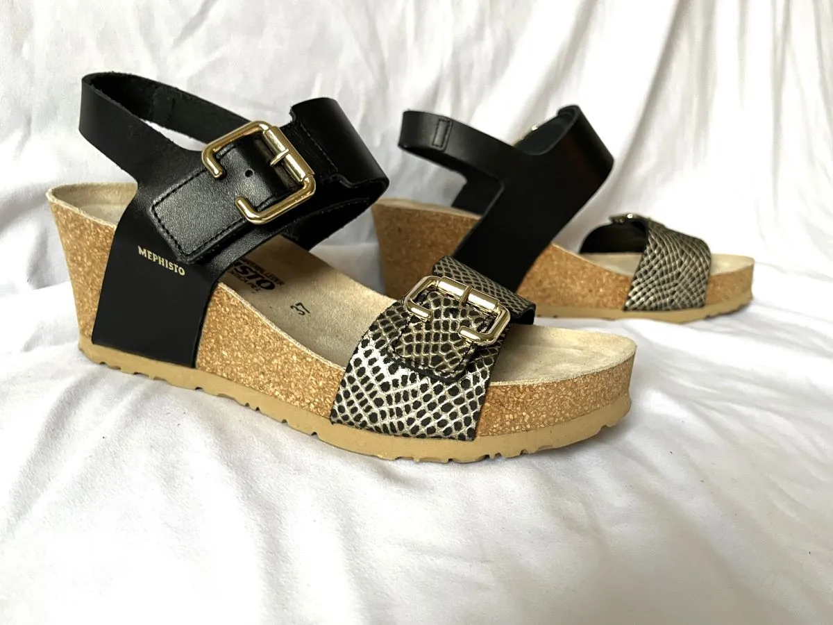 Mephisto Lissandra Size 6.5 Black Leather Sandals - NEW