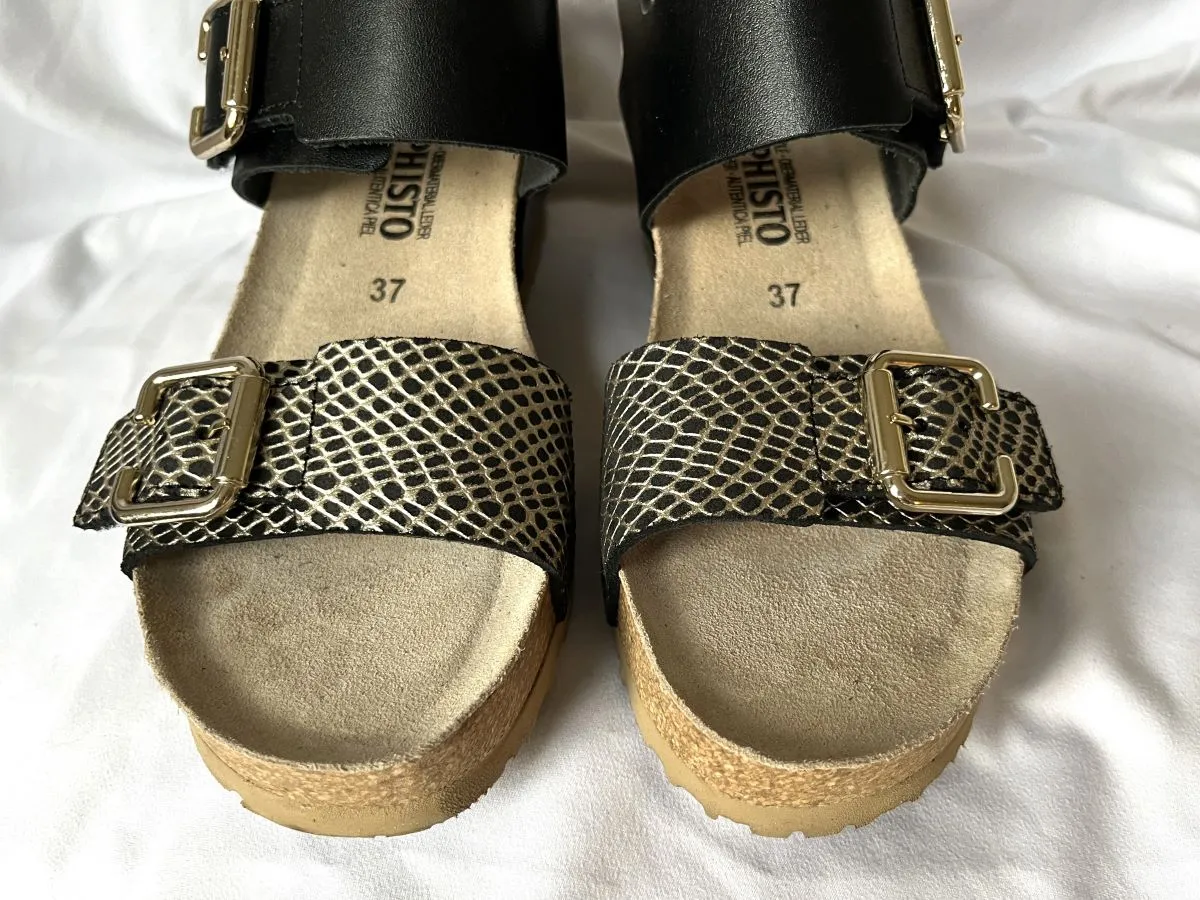 Mephisto Lissandra Size 6.5 Black Leather Sandals - NEW