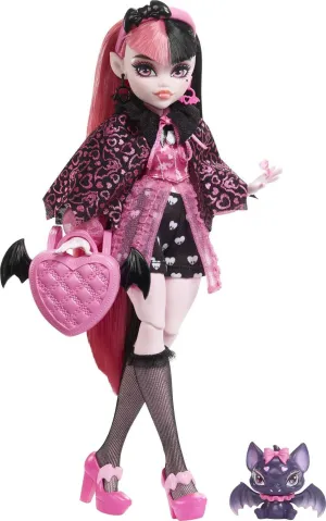Monster High Draculaura Fashion Doll with Pink & Black Hair, Accessories & Pet Bat