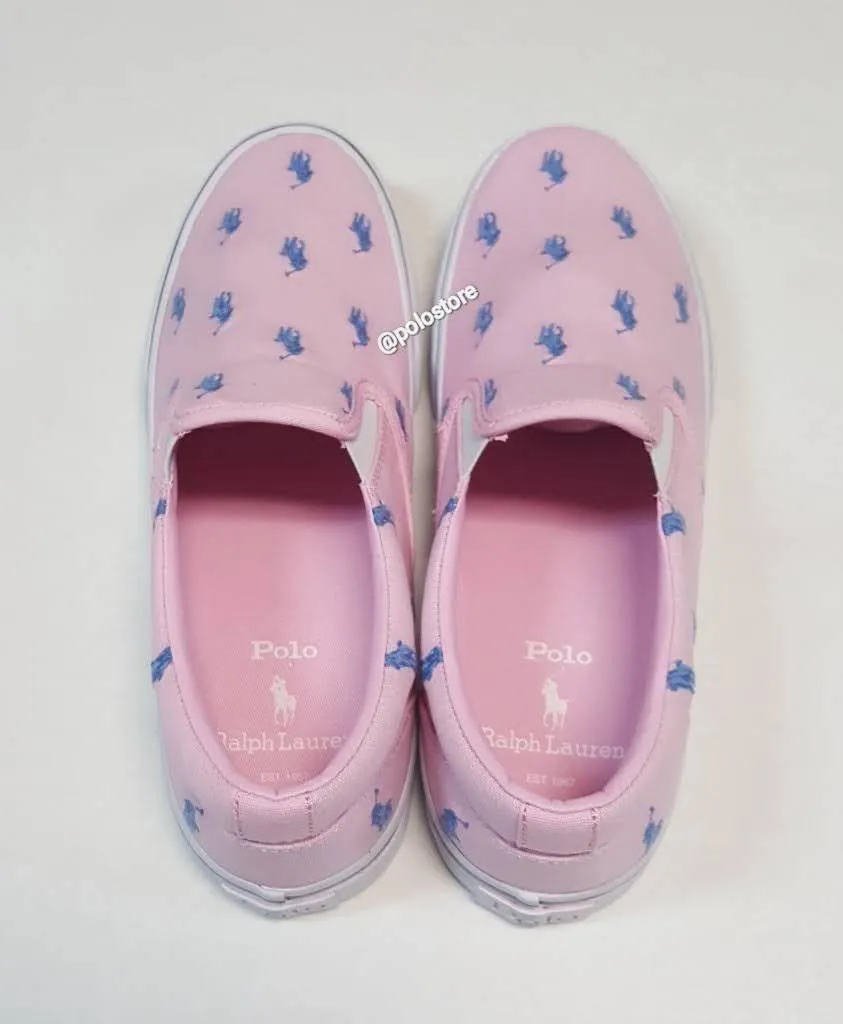 Nwt Polo Ralph Lauren Pink Allover Pony Slip On Sneakers