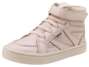 Old Soles Girls and Boy's Starter Shoe Powder Pink Perforated Leather Zig Zag Design Elastic Lace Hook and Loop High Top Sneaker