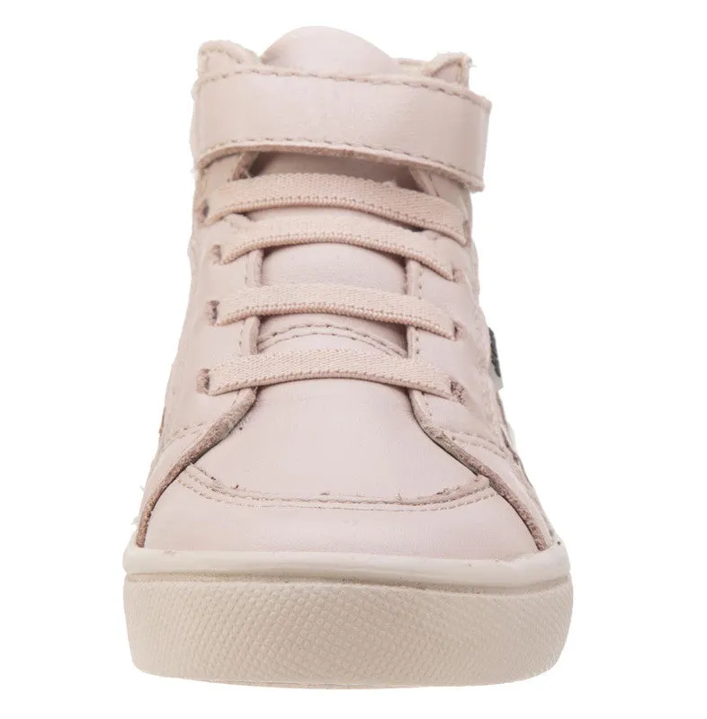 Old Soles Girls and Boy's Starter Shoe Powder Pink Perforated Leather Zig Zag Design Elastic Lace Hook and Loop High Top Sneaker