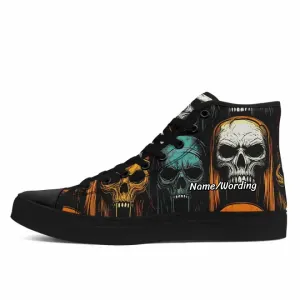 Personalized Gothic Sneakers, Custom Skull High Top Shoes, Lace Up Comfortable Shoes, Gym Shoes