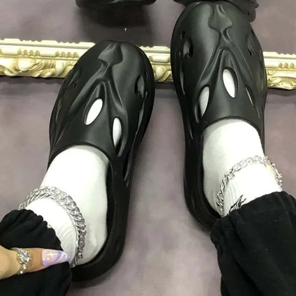 Purpdrank - Black Casual Hollowed Out Solid Color Round Comfortable Shoes