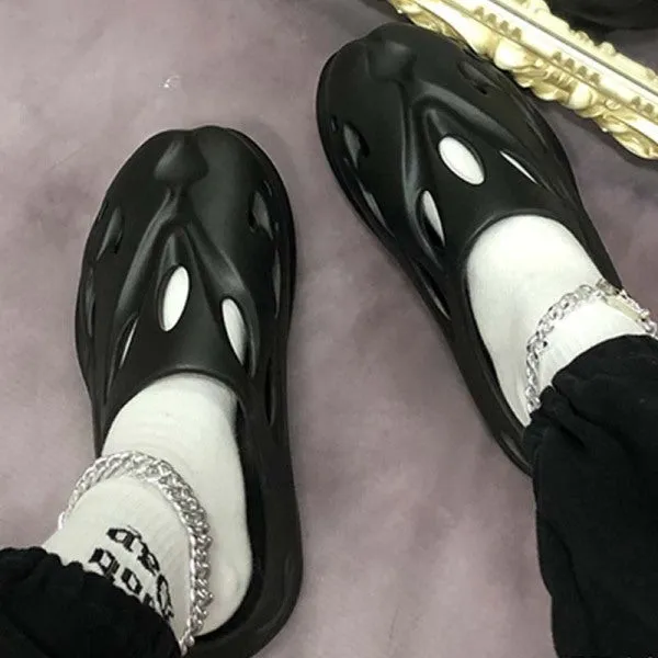 Purpdrank - Black Casual Hollowed Out Solid Color Round Comfortable Shoes