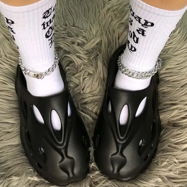 Purpdrank - Black Casual Hollowed Out Solid Color Round Comfortable Shoes