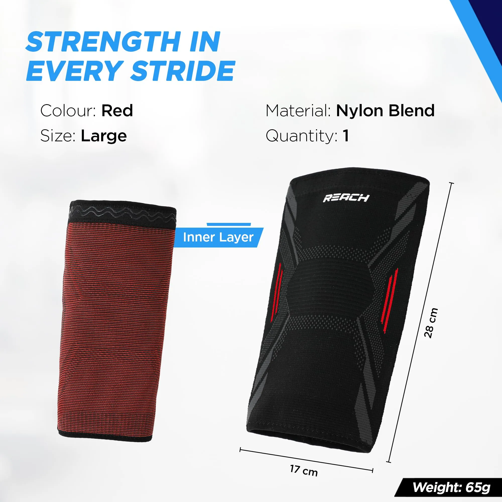 REACH Knee Support For Men Gym | Knee Support For Women | Knee Caps For Women & Men| Knee Pain Relief Products | Knee Guard & Leg Support | Knee Brace For Knee Pain | Knee Pad | Knee Belt | Red-Large