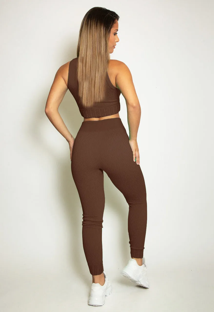 Ribbed Cropped Top And Leggings Set