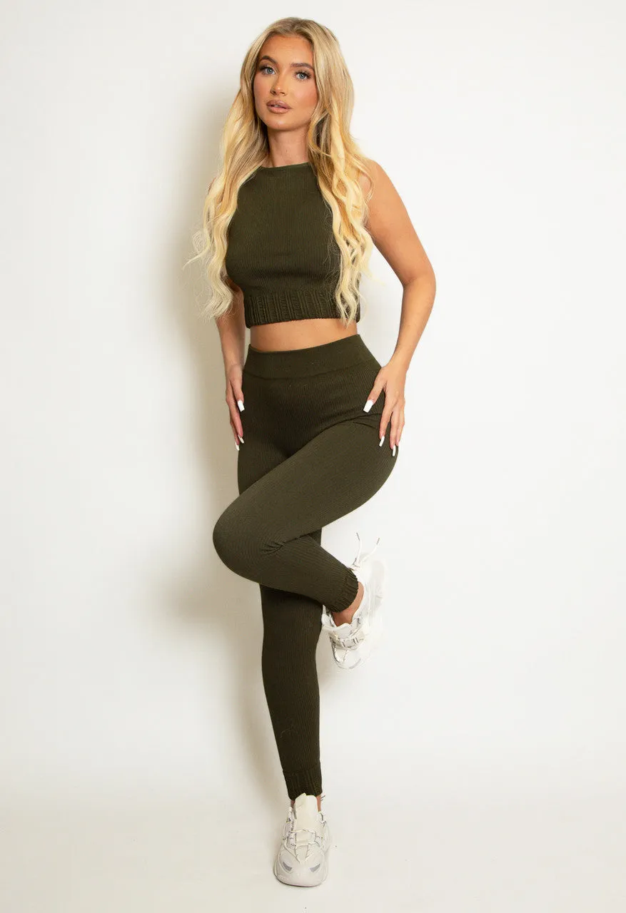 Ribbed Cropped Top And Leggings Set