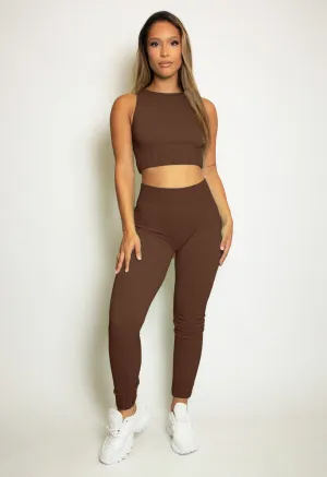 Ribbed Cropped Top And Leggings Set