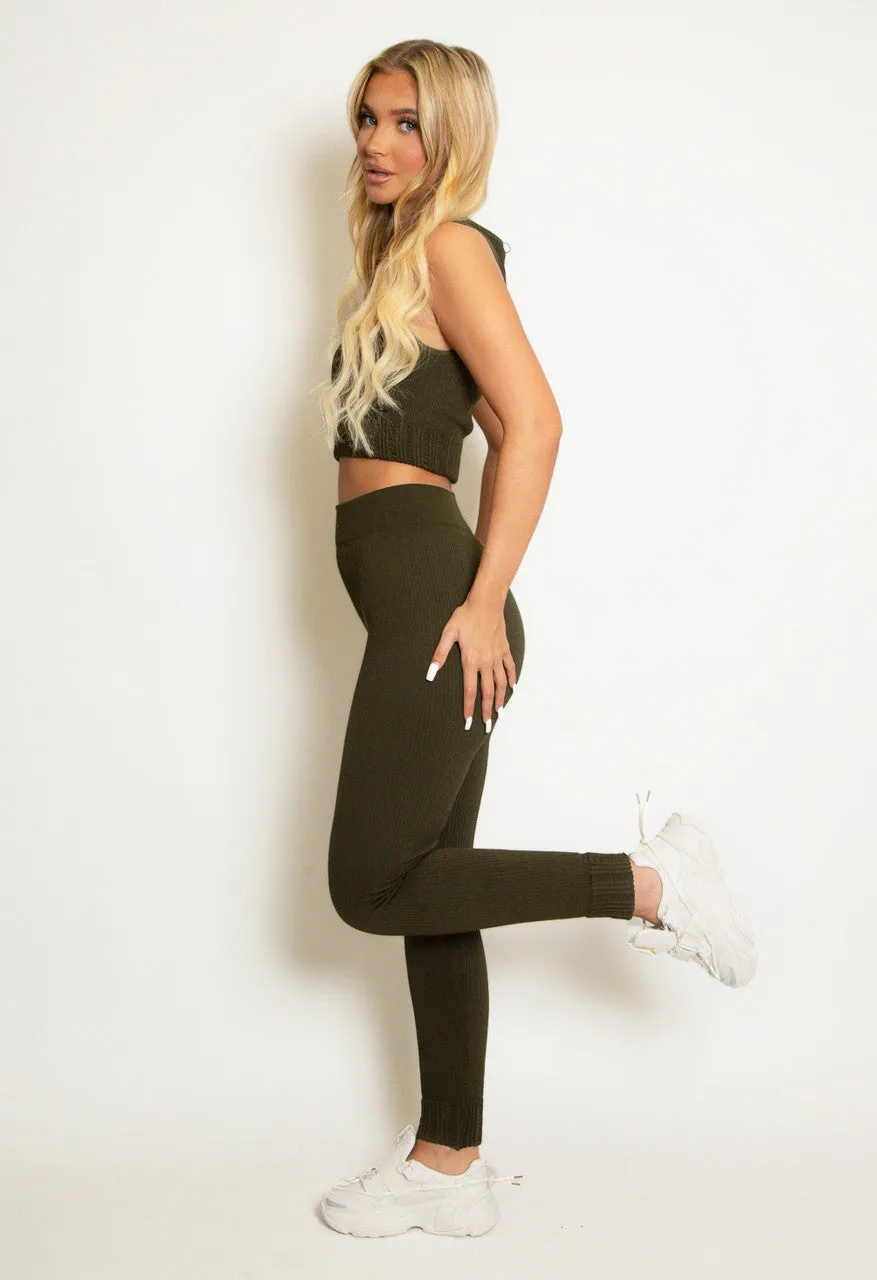 Ribbed Cropped Top And Leggings Set