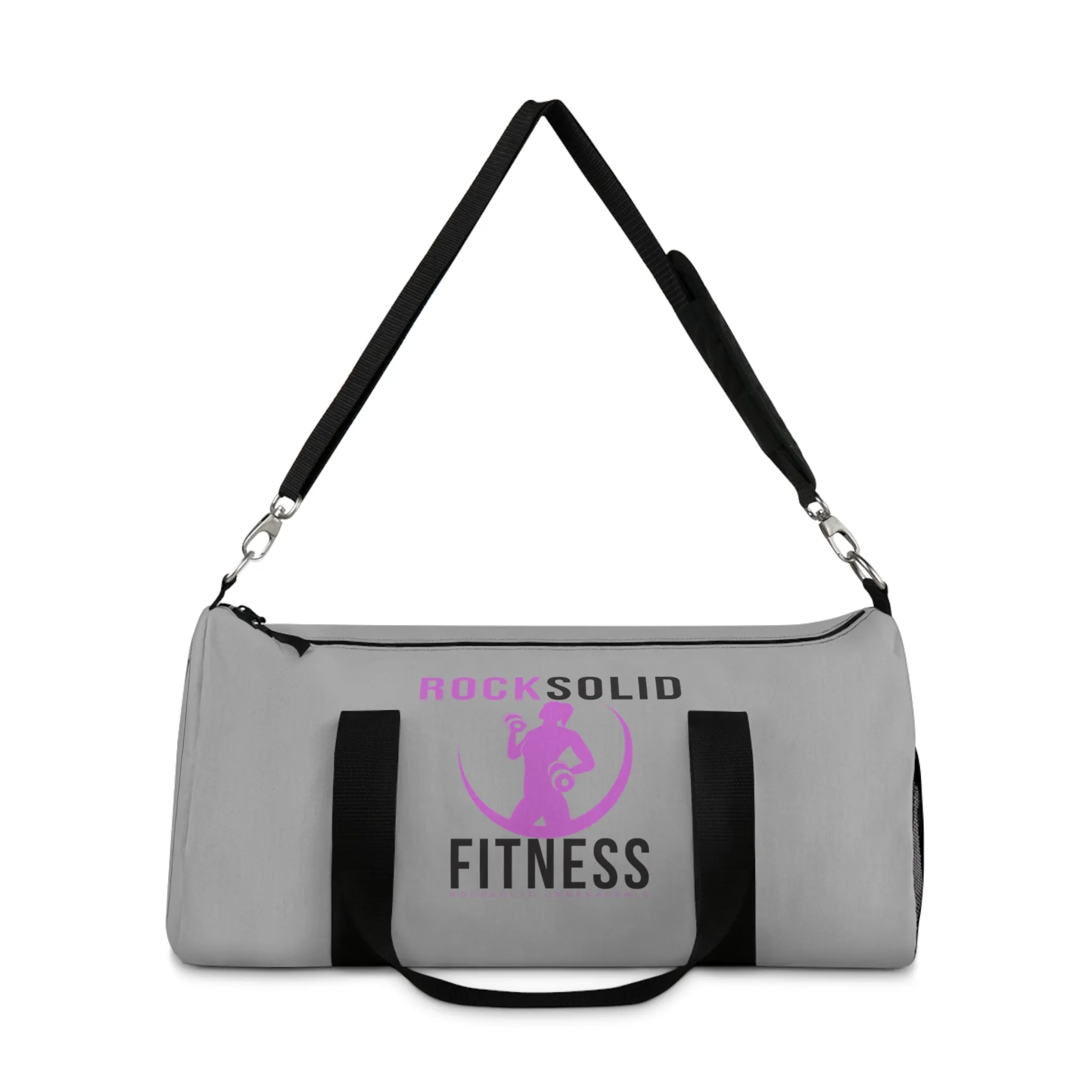 RockSolid Fitness Duffel Bag | Gray | Oxford Canvas | Pink Lady Logo