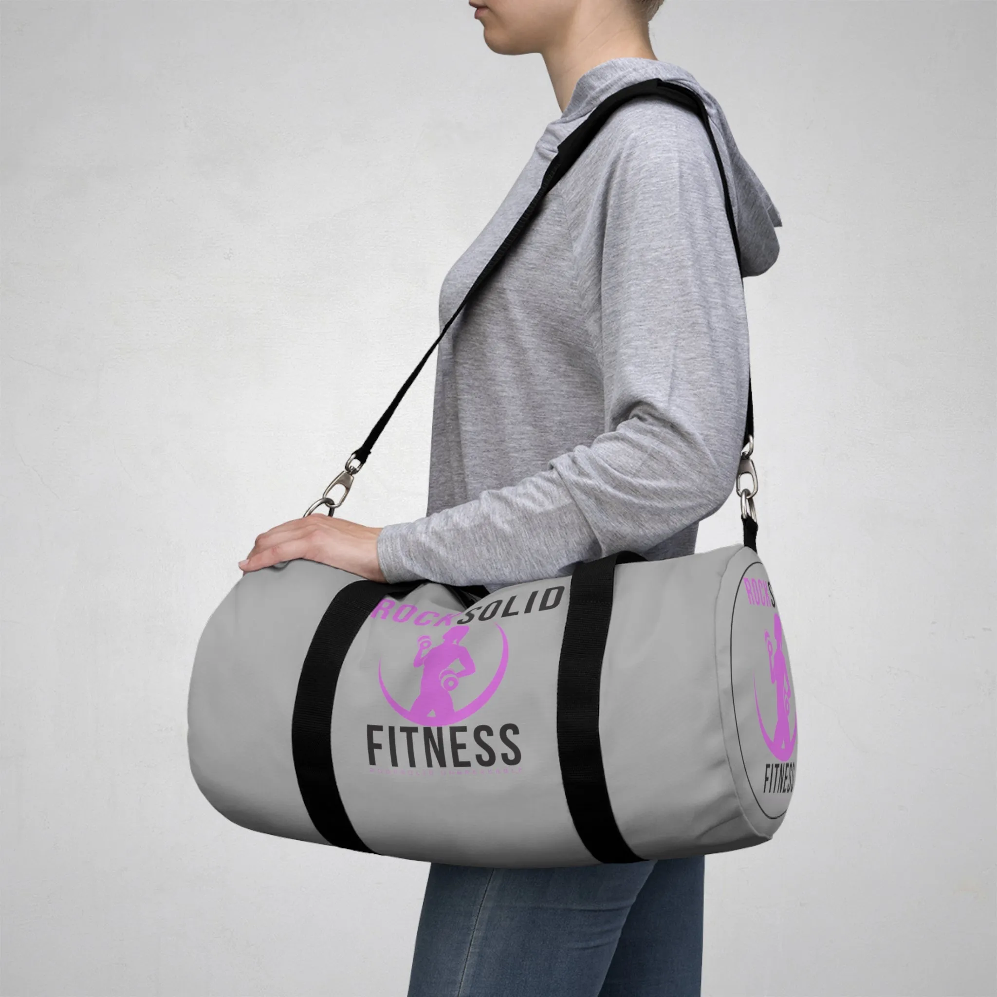 RockSolid Fitness Duffel Bag | Gray | Oxford Canvas | Pink Lady Logo