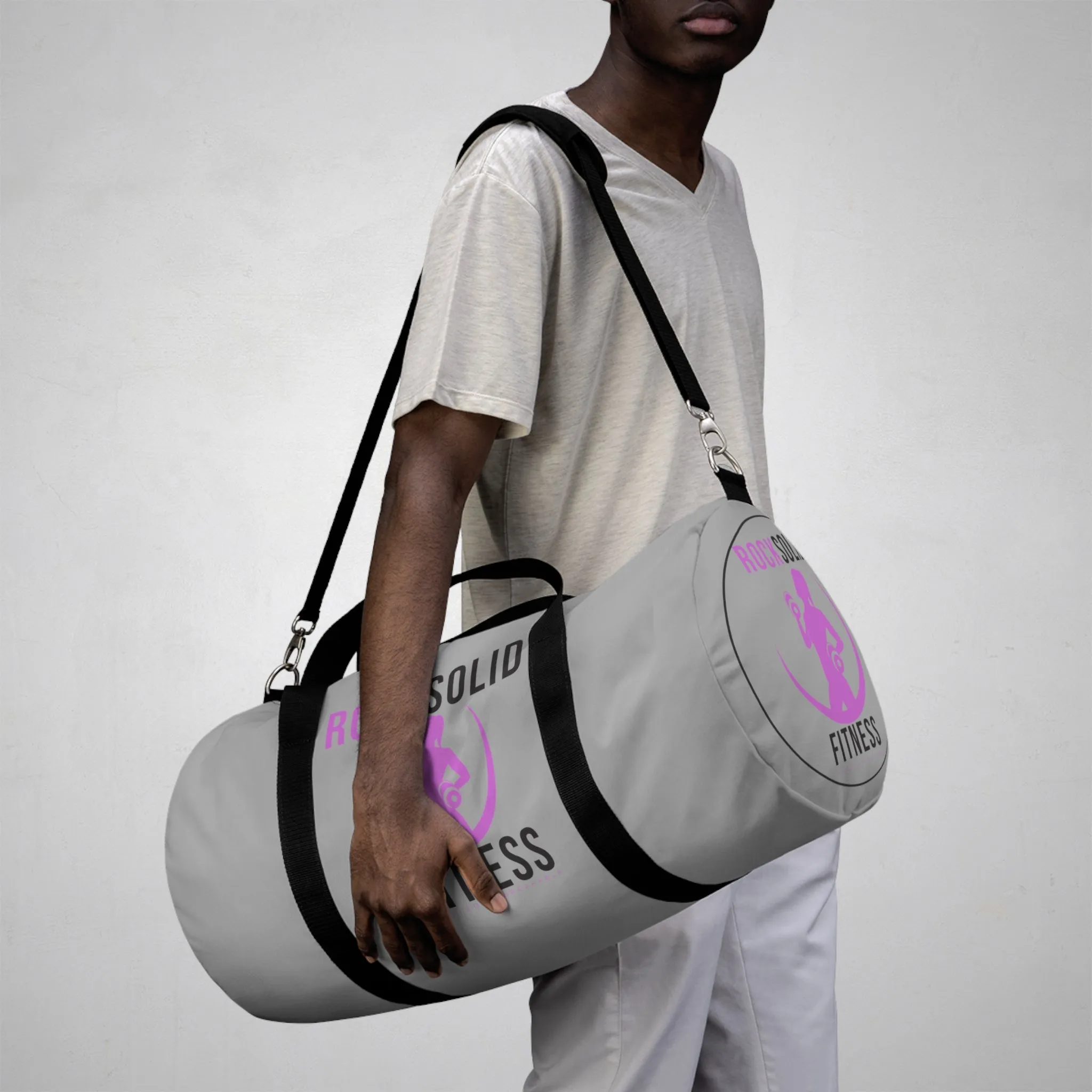 RockSolid Fitness Duffel Bag | Gray | Oxford Canvas | Pink Lady Logo
