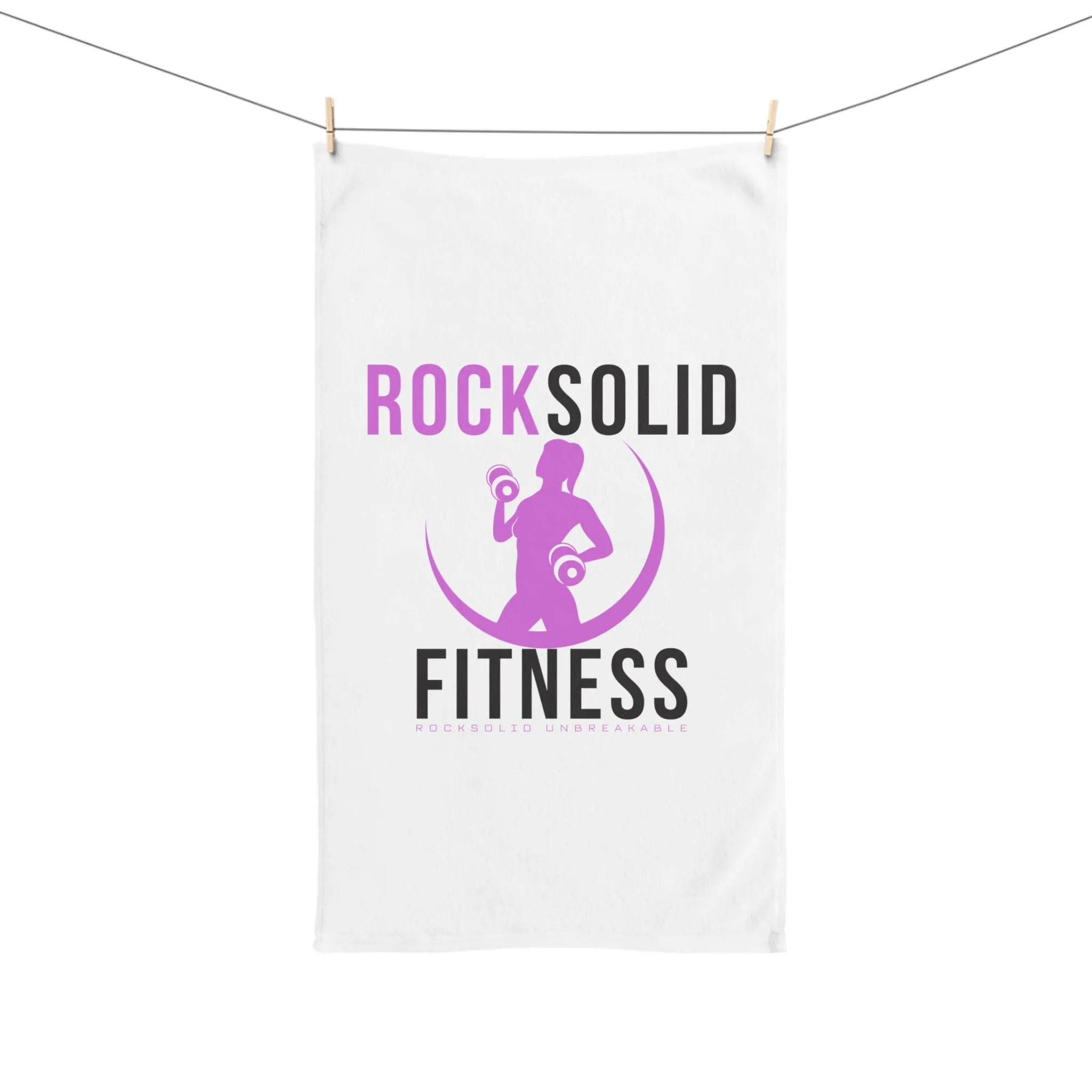 RockSolid Fitness Workout Towel | RockSolid Unbreakable | Pink Lady Logo Design