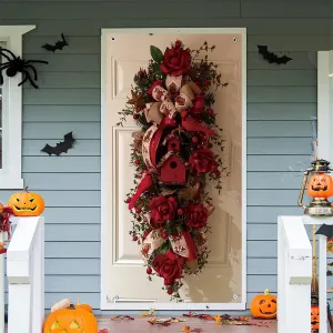 Rustic Christmas Door Wreath, Festive Polyester Banner, 2D Flat Design, Durable Holiday Season Party Decor for Indoor/Exterior Use, Perfect for Thanksgiving, New Year, Valentine'S Day, Wedding, Birthday, Anniversary, and General Celebrations