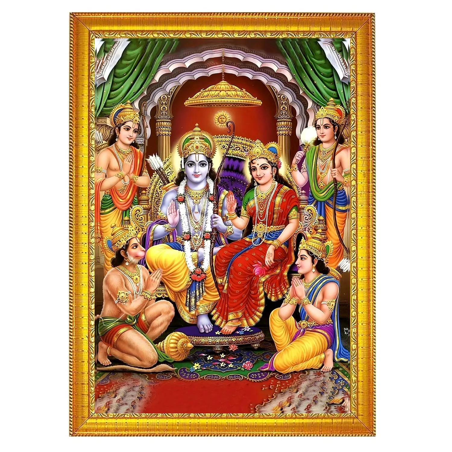 SANVIK CREATIONS Lord Shree Ram Darbar Photo Frame - Small and Large Acrylic Wooden Frames for Table, Temple Wall, Mandir, Gym, and Outdoor Spaces, Home Décor (30x46 cm, Ram_Darbar_Green)