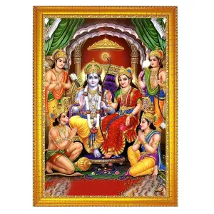 SANVIK CREATIONS Lord Shree Ram Darbar Photo Frame - Small and Large Acrylic Wooden Frames for Table, Temple Wall, Mandir, Gym, and Outdoor Spaces, Home Décor (30x46 cm, Ram_Darbar_Green)