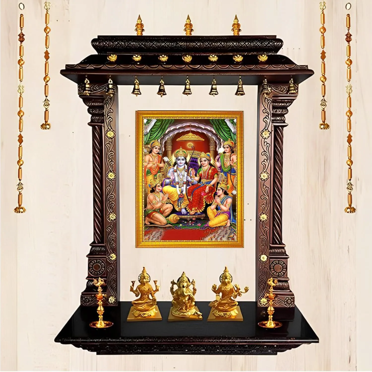 SANVIK CREATIONS Lord Shree Ram Darbar Photo Frame - Small and Large Acrylic Wooden Frames for Table, Temple Wall, Mandir, Gym, and Outdoor Spaces, Home Décor (30x46 cm, Ram_Darbar_Green)