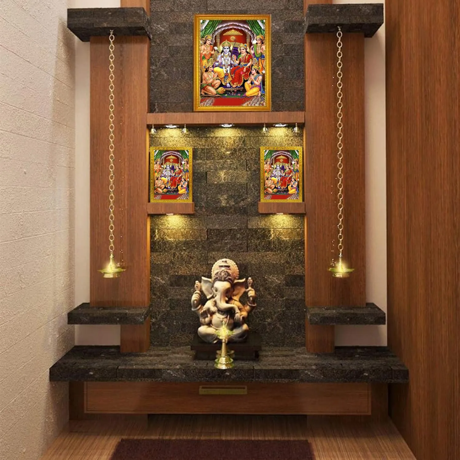 SANVIK CREATIONS Lord Shree Ram Darbar Photo Frame - Small and Large Acrylic Wooden Frames for Table, Temple Wall, Mandir, Gym, and Outdoor Spaces, Home Décor (30x46 cm, Ram_Darbar_Green)
