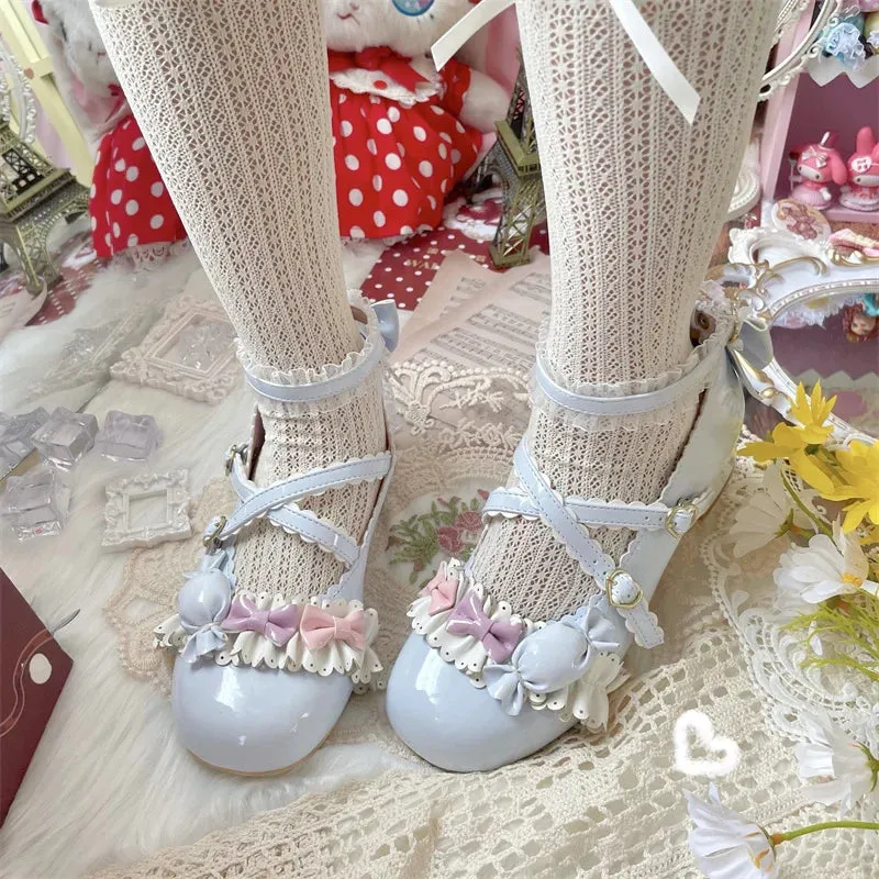 Sohiwoo Lolita Shoes Sweet Daily Bowknot Lolita Shoes Student Red Christmas Cute Candy Ruffled Cosplay Cos Lolita Soft Girl Shoes