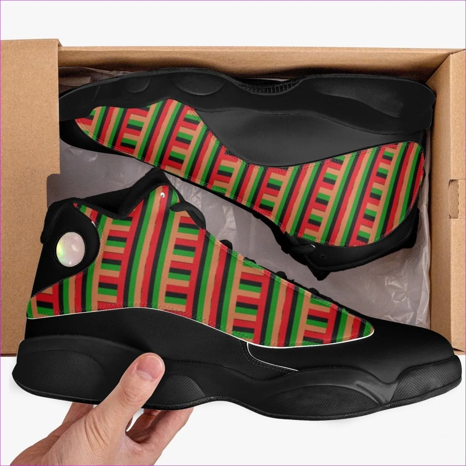 Striped Galore Black Leather Basketball Sneakers