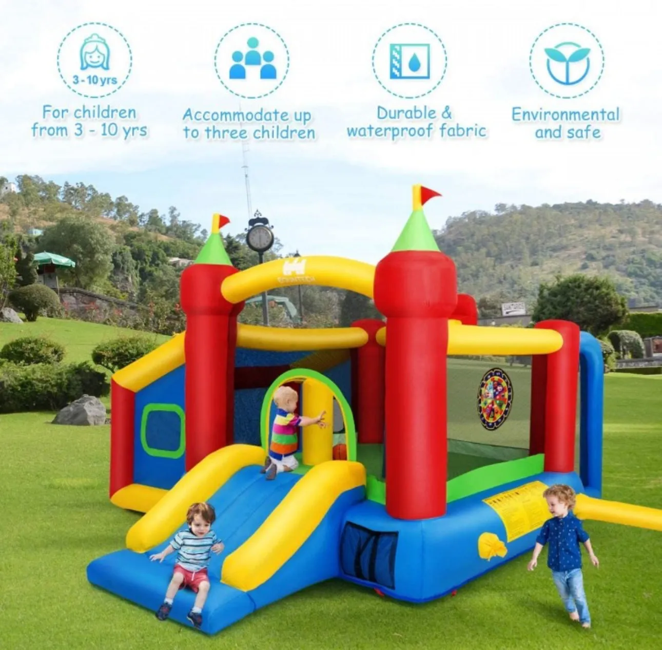 Super Fun 7-in-1 Giant Inflatable Bouncy House With Balls | 480W Blower | Slide | Ball Play Area | Jump Area | Basketball | Cool Play area | Big Entrance