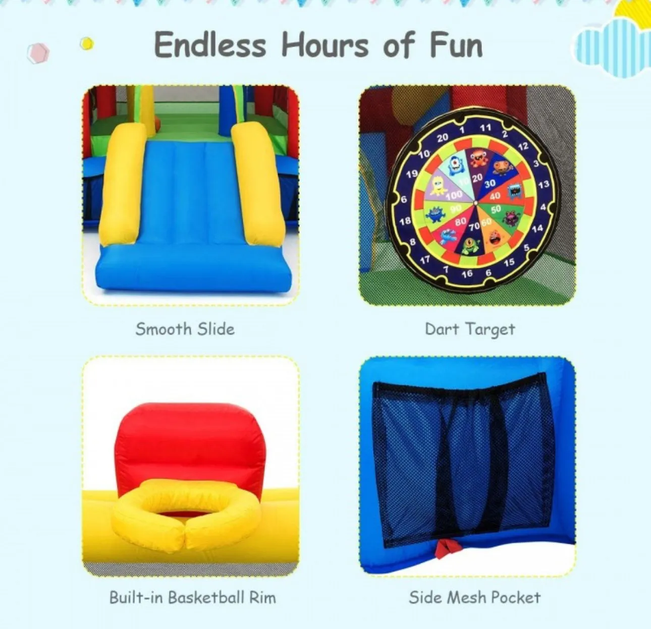 Super Fun 7-in-1 Giant Inflatable Bouncy House With Balls | 480W Blower | Slide | Ball Play Area | Jump Area | Basketball | Cool Play area | Big Entrance