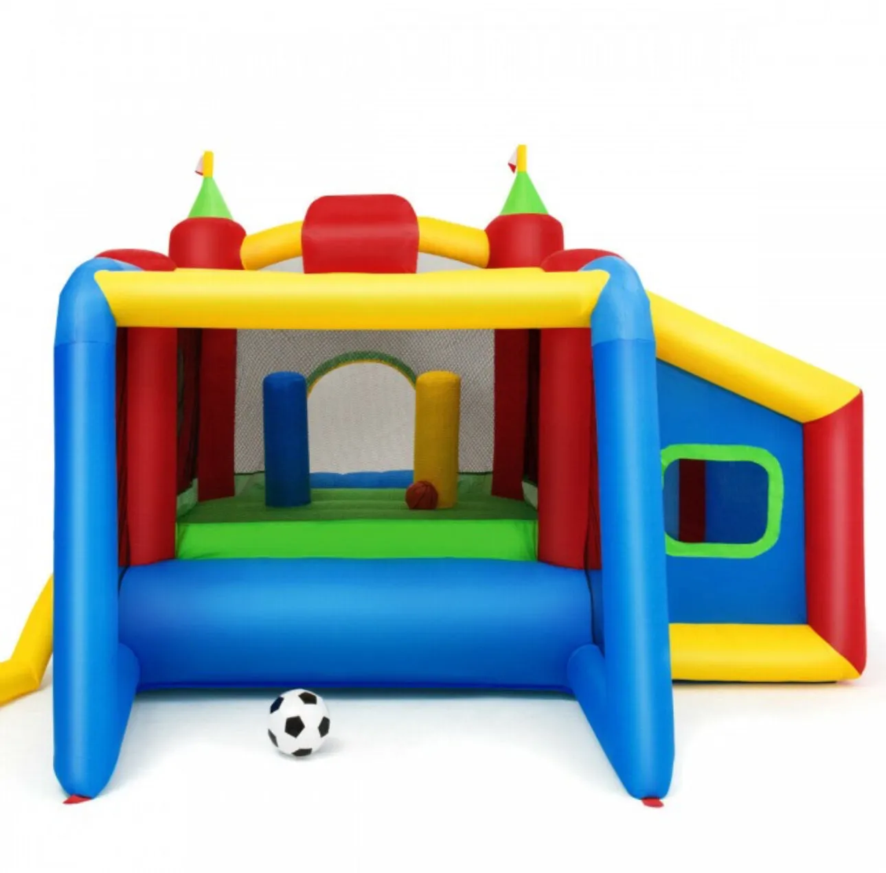 Super Fun 7-in-1 Giant Inflatable Bouncy House With Balls | 480W Blower | Slide | Ball Play Area | Jump Area | Basketball | Cool Play area | Big Entrance