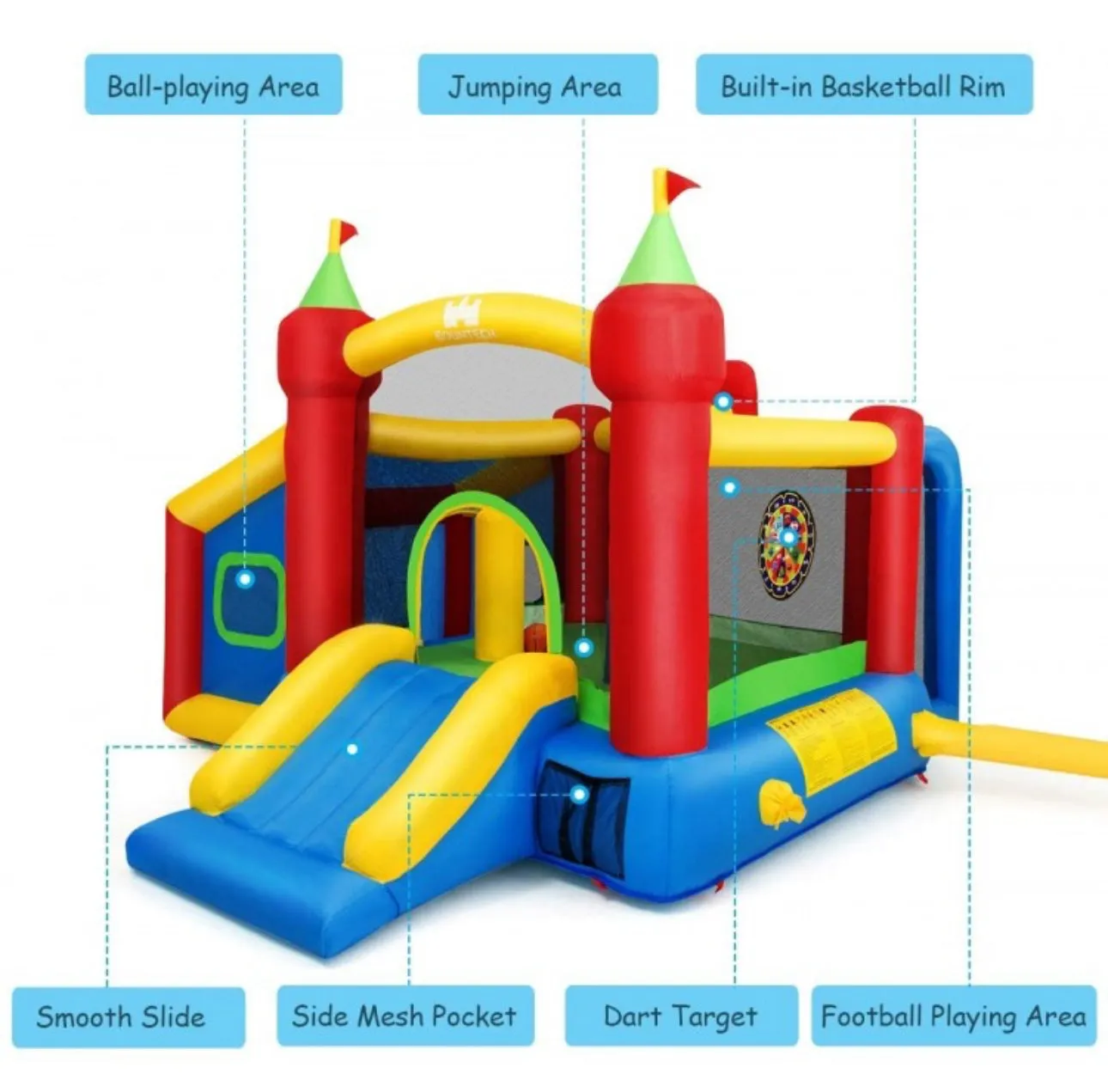 Super Fun 7-in-1 Giant Inflatable Bouncy House With Balls | 480W Blower | Slide | Ball Play Area | Jump Area | Basketball | Cool Play area | Big Entrance