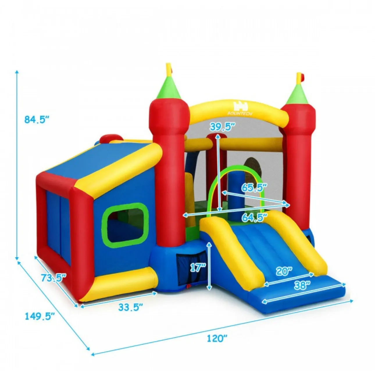 Super Fun 7-in-1 Giant Inflatable Bouncy House With Balls | 480W Blower | Slide | Ball Play Area | Jump Area | Basketball | Cool Play area | Big Entrance